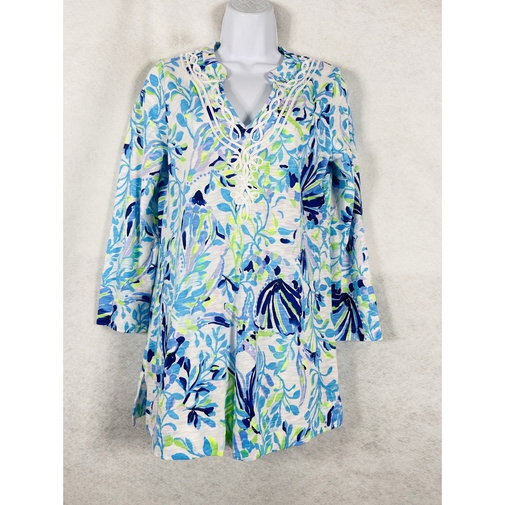 Lilly Pulitzer Tilda Top Women's Small Blue Pink V-Neck Long Sleeve Floral